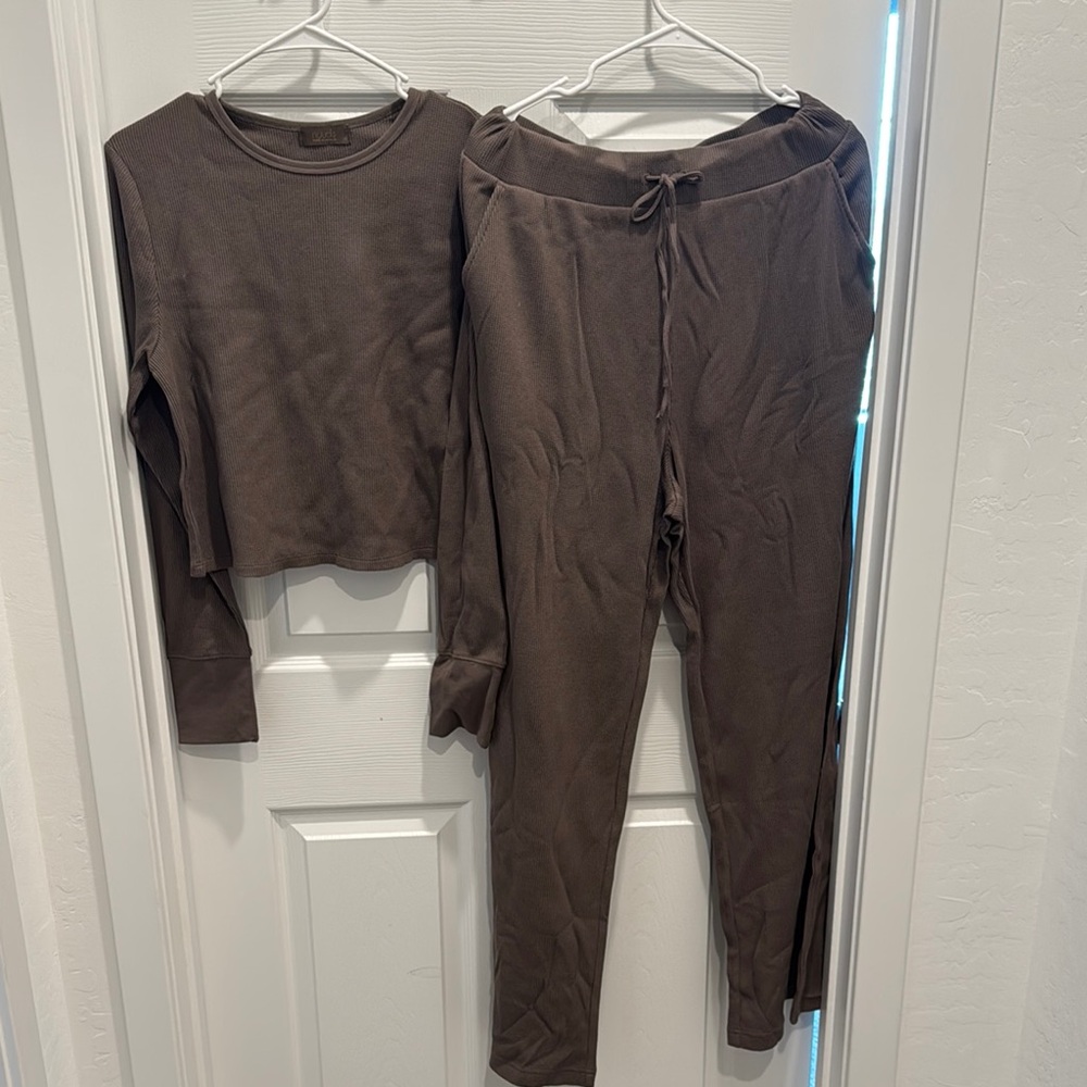 Brown Long Sleeve Top and Pants Set